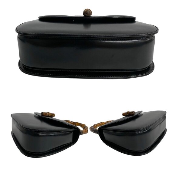 GUCCI Black Leather Bamboo Tote Bag - Picture 6 of 9